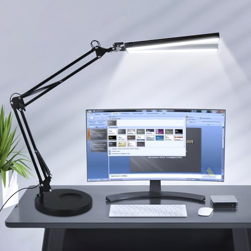 2-in-1 LED Desk Lamp, 24W Brightestwith Table Lamp with Clamp, Desk Light with Flexible Swing Arm,3 Color Modes Stepless Dimmable Double Head Architect Desk Lamps for Home Office Workbench Reading