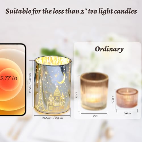 Votive Candle Holders, SunGlee Tealight Candle Holder with Gift Box, Glass Candle Holder with LED Light for Table Centerpieces, Tea Party, Wedding, Birthday, Various Themed Parties Table Decor 2Pack