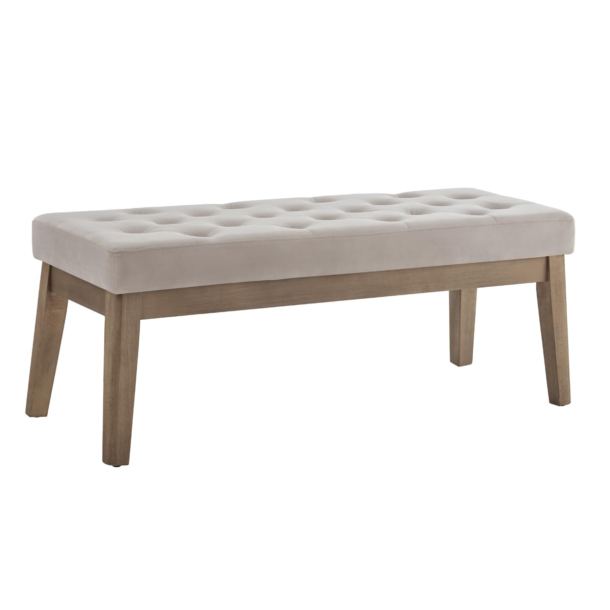 24KF Velvet Upholstered Buttons Tufted Entryway Bench with Solid Wood Leg,Bed Bench Ottoman with Padded Seat,5034-Taupe