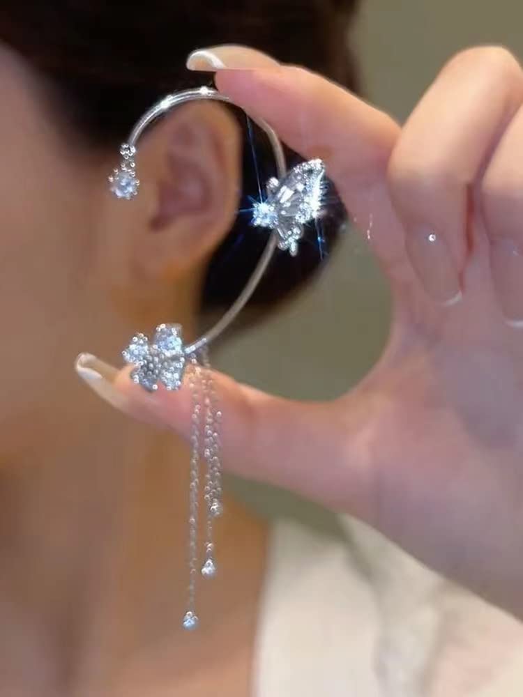 2PCS Butterfly Tassel Zircon Earrings - Butterfly Ear Cuffs, No Piercing, Fairy Ear Clip Jewelry Gifts (style s)