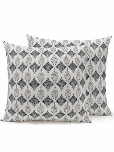 Waterproof Pillow Cover & Insert Set of 2 Geometric Floral Throw Pillows Cushion Case 16x16 Inch Removable Pillowcase Soft Cotton Inner Pillow Abstract Vintage Gray Pillows for Couch Sofa Bed
