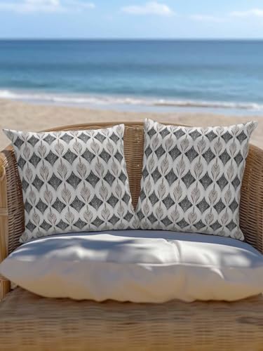 Waterproof Pillow Cover & Insert Set of 2 Geometric Floral Throw Pillows Cushion Case 16x16 Inch Removable Pillowcase Soft Cotton Inner Pillow Abstract Vintage Gray Pillows for Couch Sofa Bed