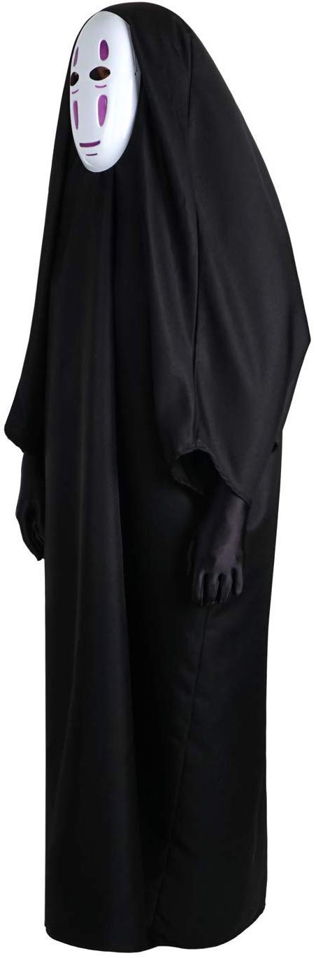 Women Men Black Hoodies Robe Costume with Mask & Gloves for Cosplay Halloween Carnival Theme Party