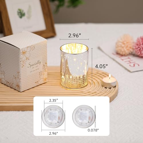 Votive Candle Holders, SunGlee Tealight Candle Holder with Gift Box, Glass Candle Holder with LED Light for Table Centerpieces, Tea Party, Wedding, Birthday, Various Themed Parties Table Decor 2Pack