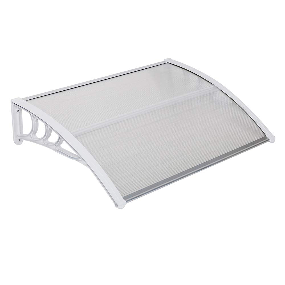 Window Awning Door Canopy, Modern Polycarbonate Front Door Canopy, Patio Awning Canopy Window Door Cover for Rain Snow Sunlight Protection Hollow Sheet (40" x 32", Clear Canopy/White Bracket)