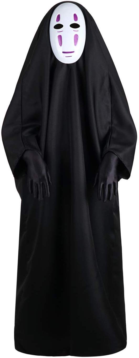Women Men Black Hoodies Robe Costume with Mask & Gloves for Cosplay Halloween Carnival Theme Party