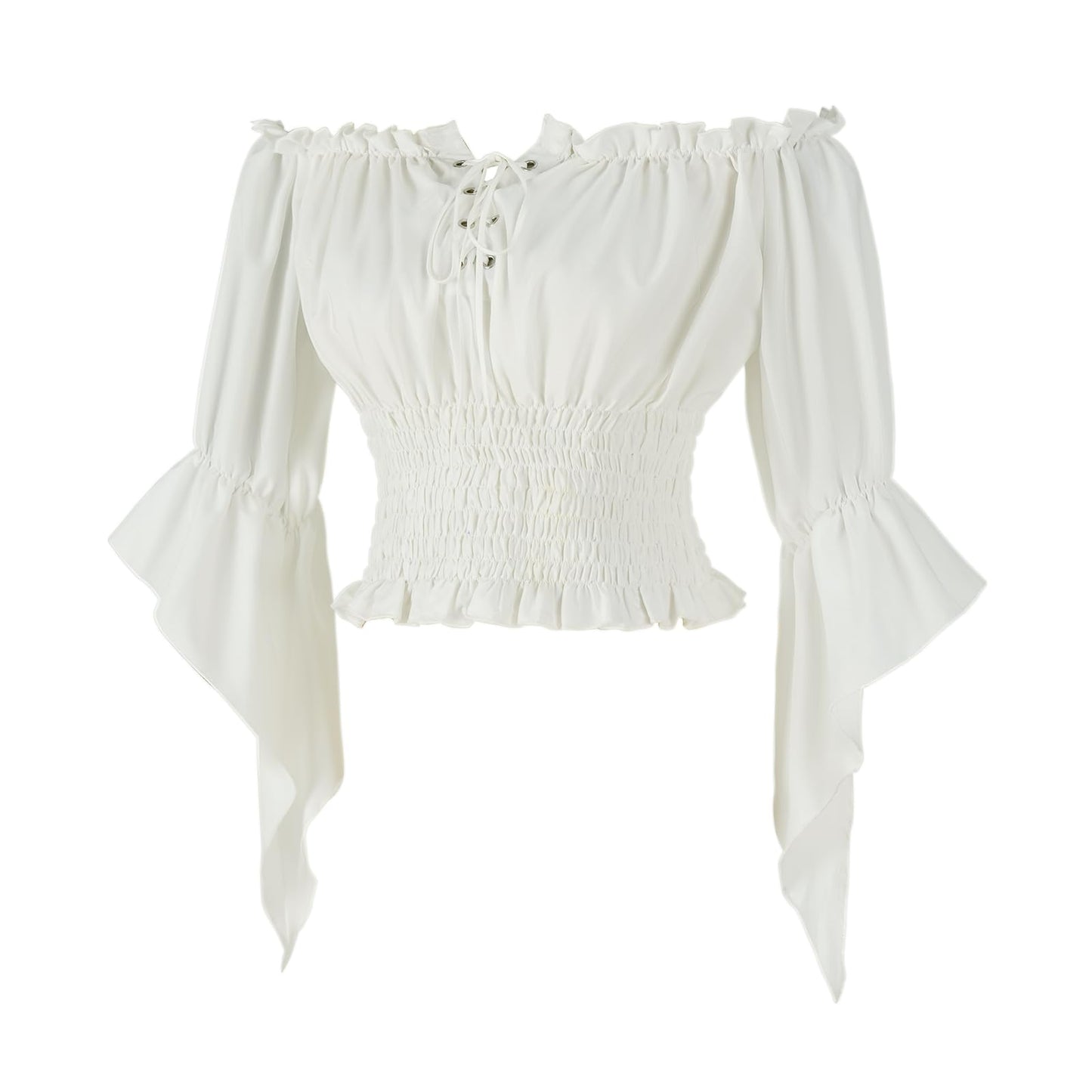 Womens Renaissance Peasant Blouse Off Shoulder Trumpet Sleeve Tops(M,Z2880C)