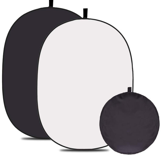 5X3.3 ft (1.5mX1m) 2 in 1 Polyester Muslin Black White Collapsible Reflector Backgrounds Portable Collapsible Reversible Photography Backdrop with Carrying Bag