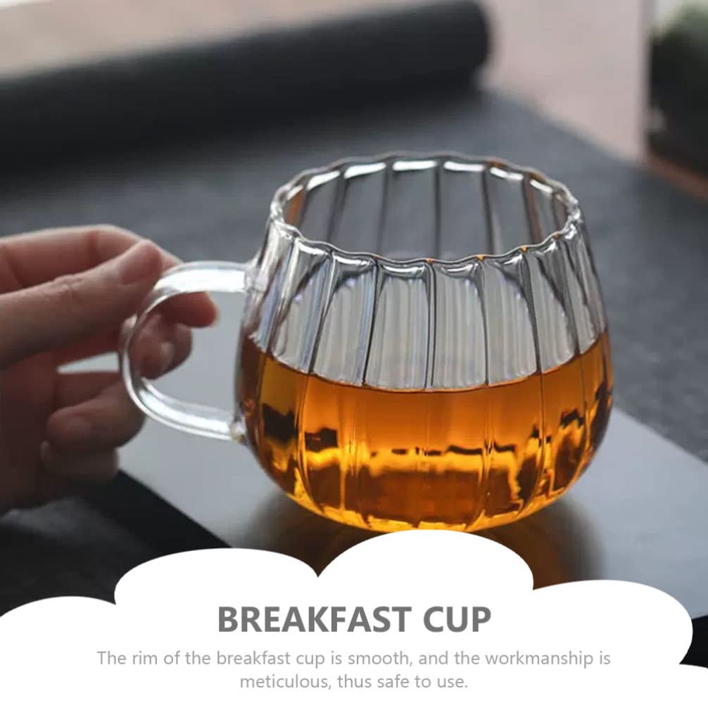 2Pcs Transparent Glass Pumpkin Mugs with Handle, 12oz Heat-Resistant Clear Coffee Tea Milk Cups, Borosilicate Glass Drinking Cups for Home, Office, Microwave Safe