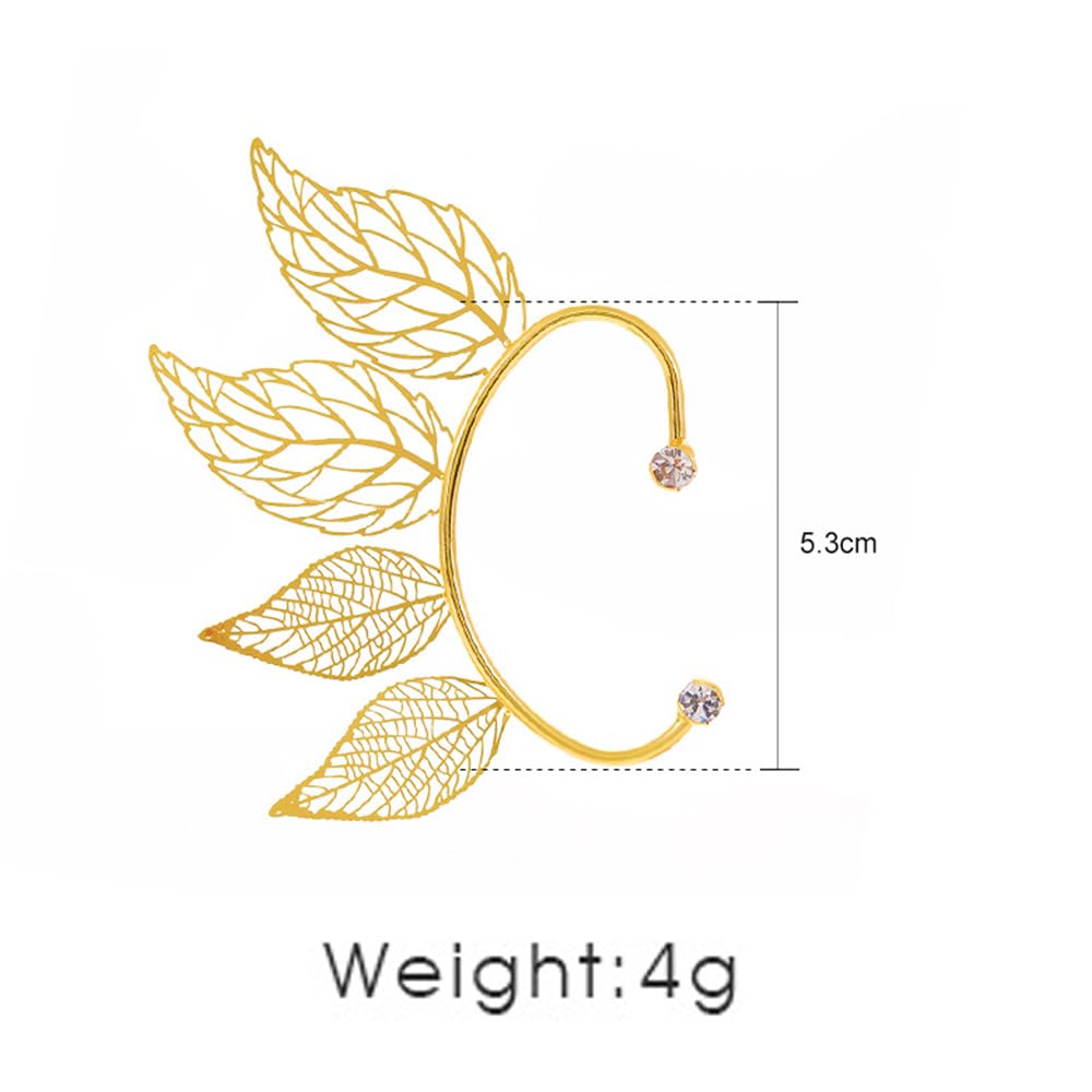 2Pcs Rhinestone Leaf Climbers Crawl Ear Clip Earrings Crystal Left Ear Cuff Wrap Clip Earring Jewelry for Women Party Accessories (Gold)