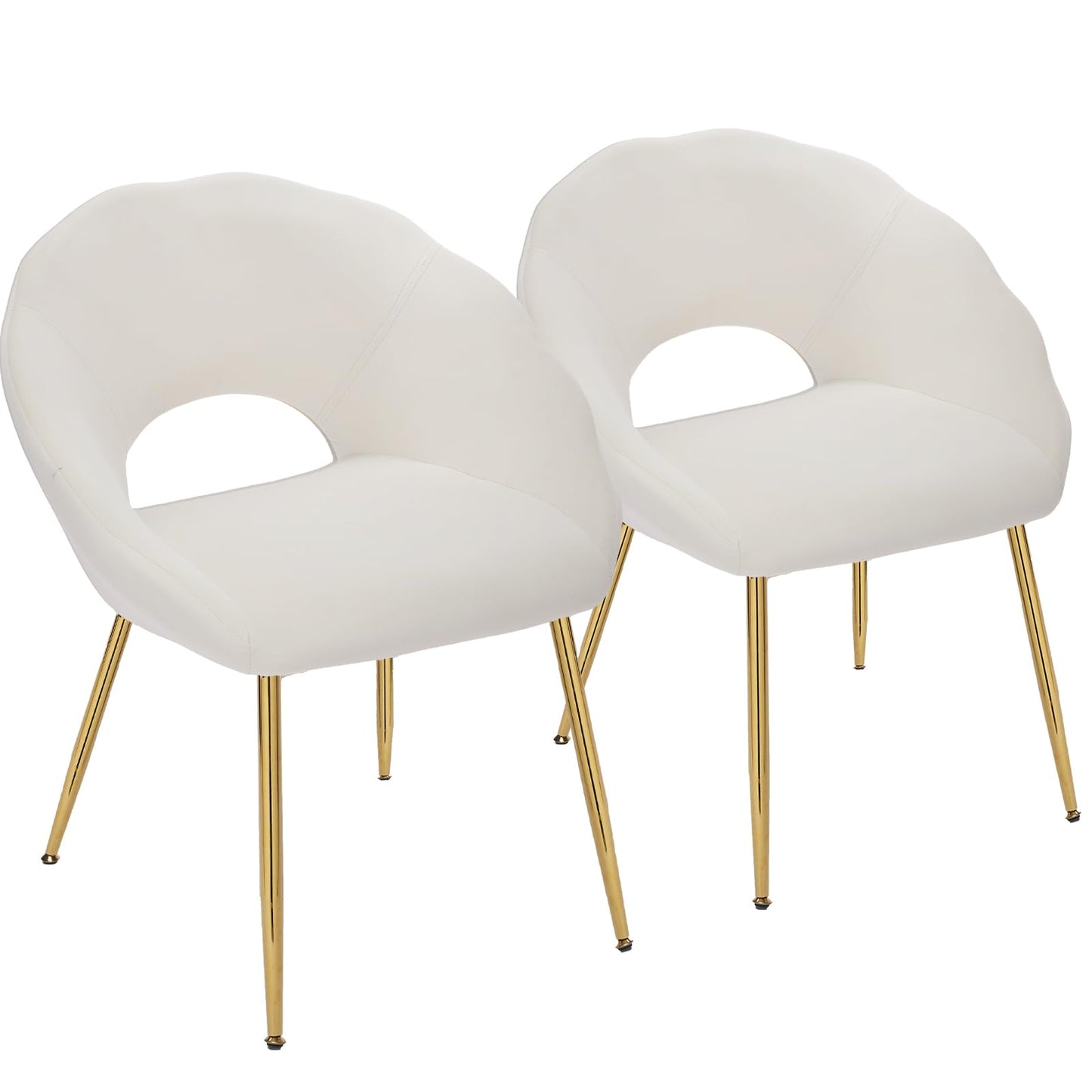 YDcosyfy Modern Small Accent Chair Set of 2, Comfy Velvet Vanity Chair with Shell Back & Golden Metal Legs, Decorative Chair no Wheels for Living Room, Makeup Room, Bedroom, Beige