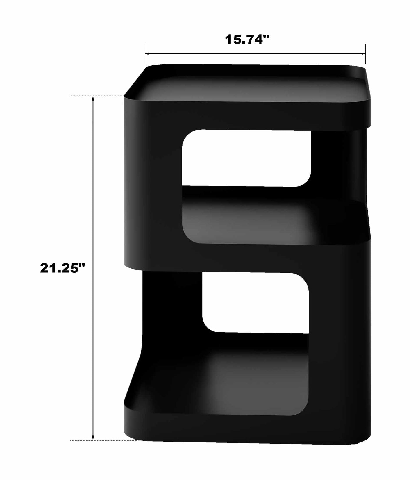 XIV Side Table, Small End Table, Modern Nightstand, Accent Bedside Table, 3 Tier Night Stands, Metal Bed Side Table for Living Room Bedroom Outdoor Entryway, No Assembly Required (Black, Square)