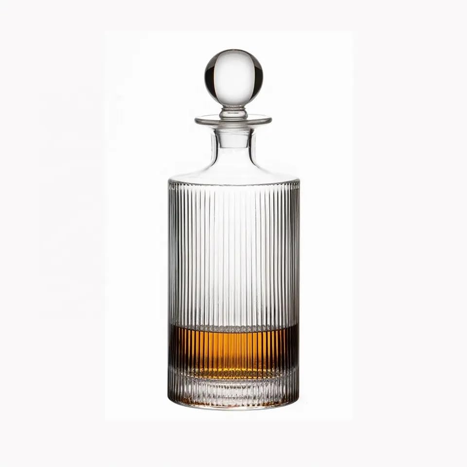 Whiskey Decanter and Glass Stopper 27 oz Round Ribbed Decanter for Whiskey, Bourbon, Brandy, Liquor, and Rum