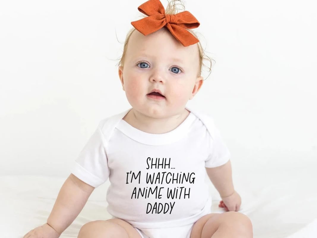 Viuluti I'm Watching Anime With Daddy Baby Romper - Funny Cute Infant Creeper One-piece Bodysuit for Dad and Baby