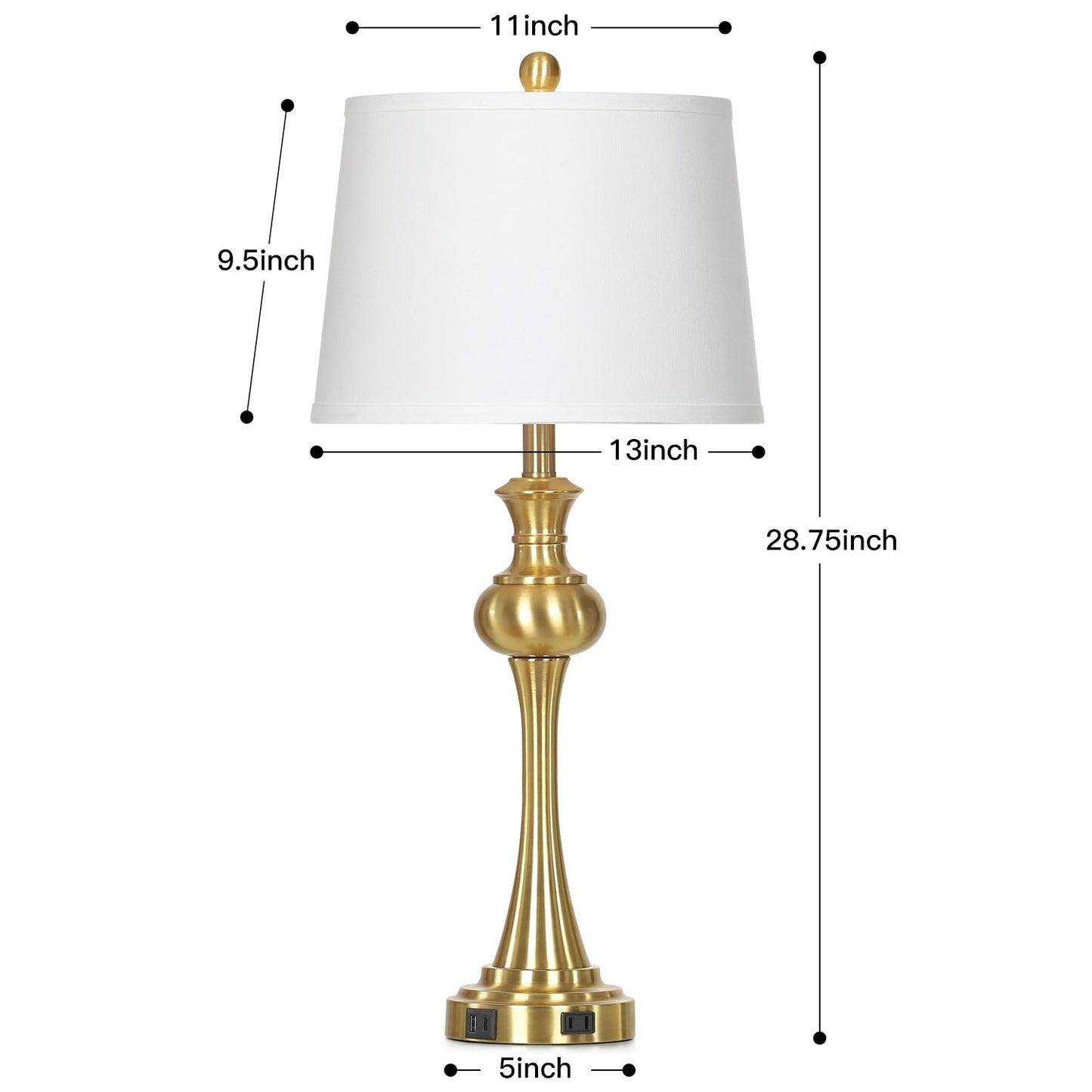 28.75" Gold Table Lamps for Living Room,Touch Lamps for Bedrooms Set of 2 - Nightstand Table Lamp with USB C+A, 3 Way Dimmable Bedside Lamps End Tables, Antique Brass