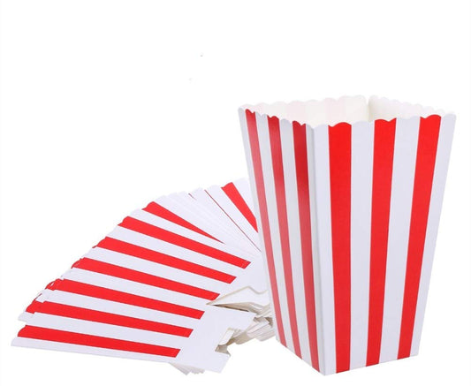 24 Pack Red Striped Popcorn Boxes - Carnival Parties Mini Paper Popcorn and Candy Containers, Party Supplies for Movie Nights