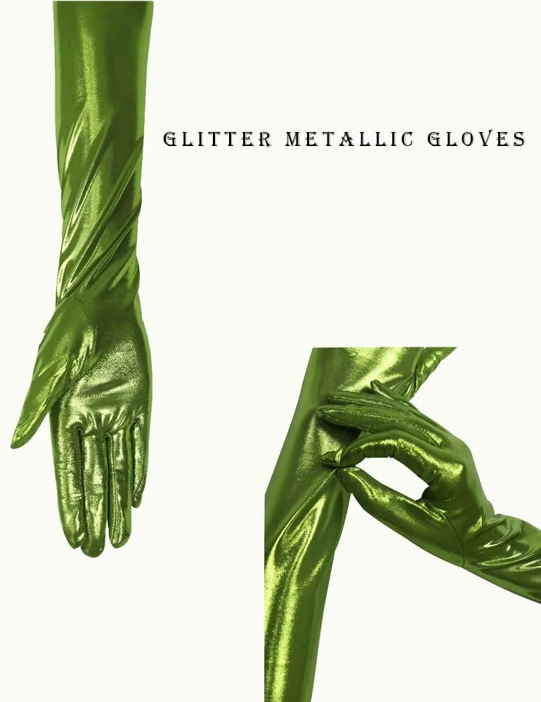 Women Long Opera Party Gloves 1920s Satin Gloves for Wedding Eveing Party Cosplay Rave Role Play Costume Silver