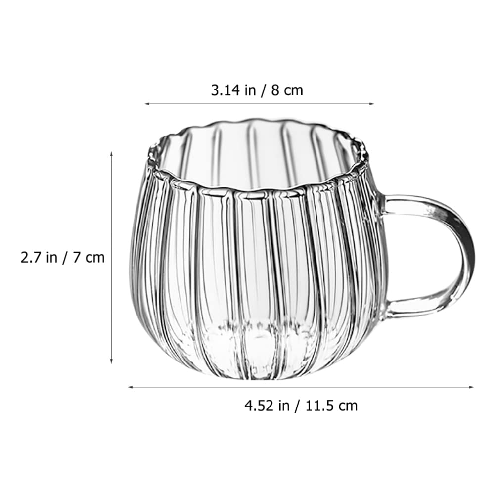 2Pcs Transparent Glass Pumpkin Mugs with Handle, 12oz Heat-Resistant Clear Coffee Tea Milk Cups, Borosilicate Glass Drinking Cups for Home, Office, Microwave Safe