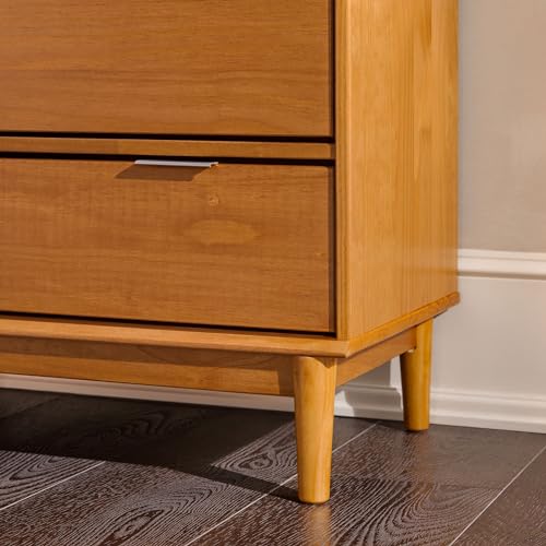 Walker Edison Blythe Mid-Century Modern Tray-Top Solid Wood 6-Drawer Dresser, 30 Inch, Caramel-T