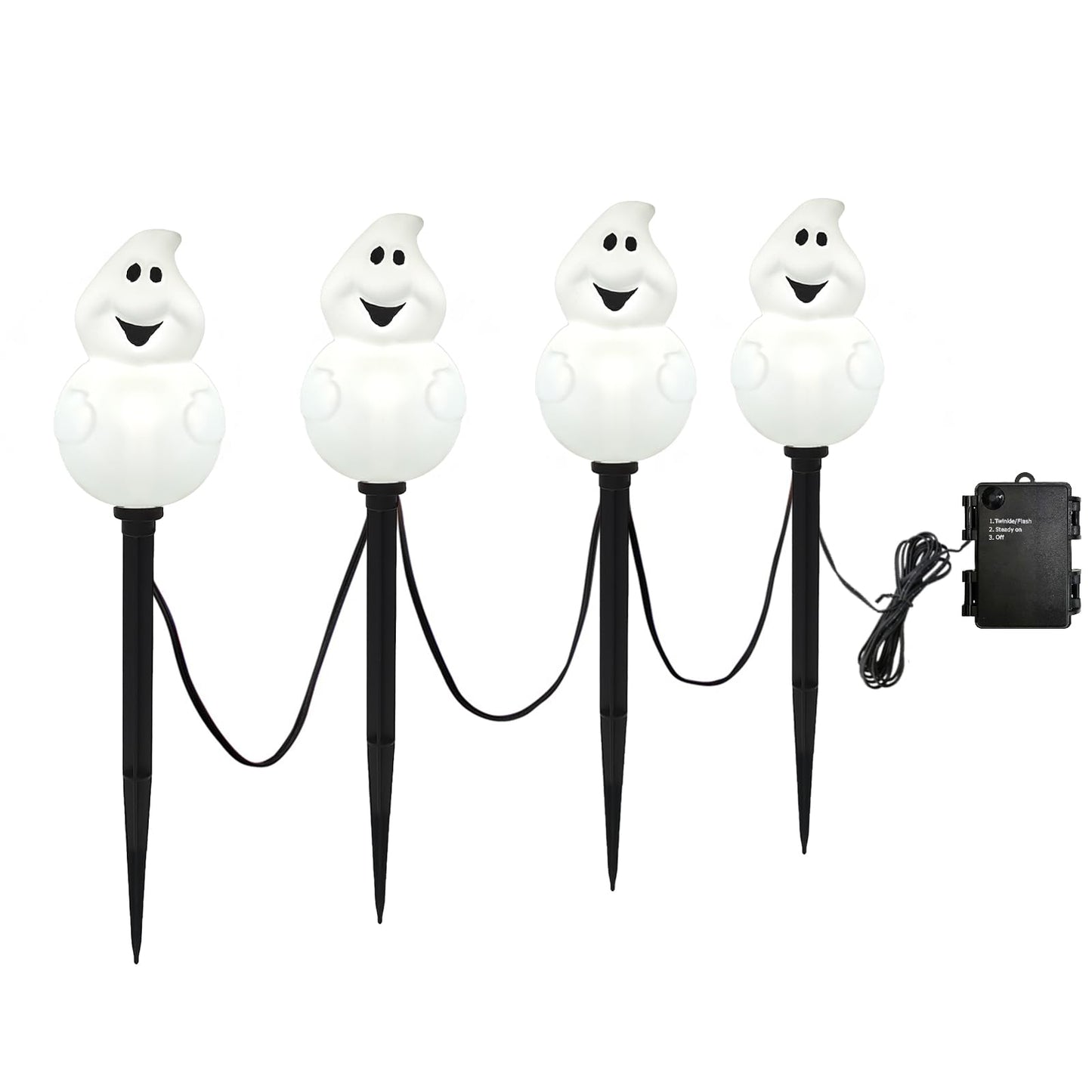 Halloween Ghost Pathway Lights Outdoor, Set of 4 Pre-lit Ghost Pathway Markers Stake Battery Operated Waterproof for Path, Yard, Lawn, Garden, Landscape Halloween Party