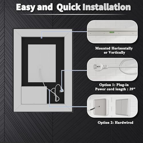 24x36 LED Lighted Mirror for Bathroom with Front Light and Backlit, Dimmable Anti-Fog Wall Bathroom Mirror with Led Lights, Power-Off Memory, Water Proof, Decor Vanity Mirror
