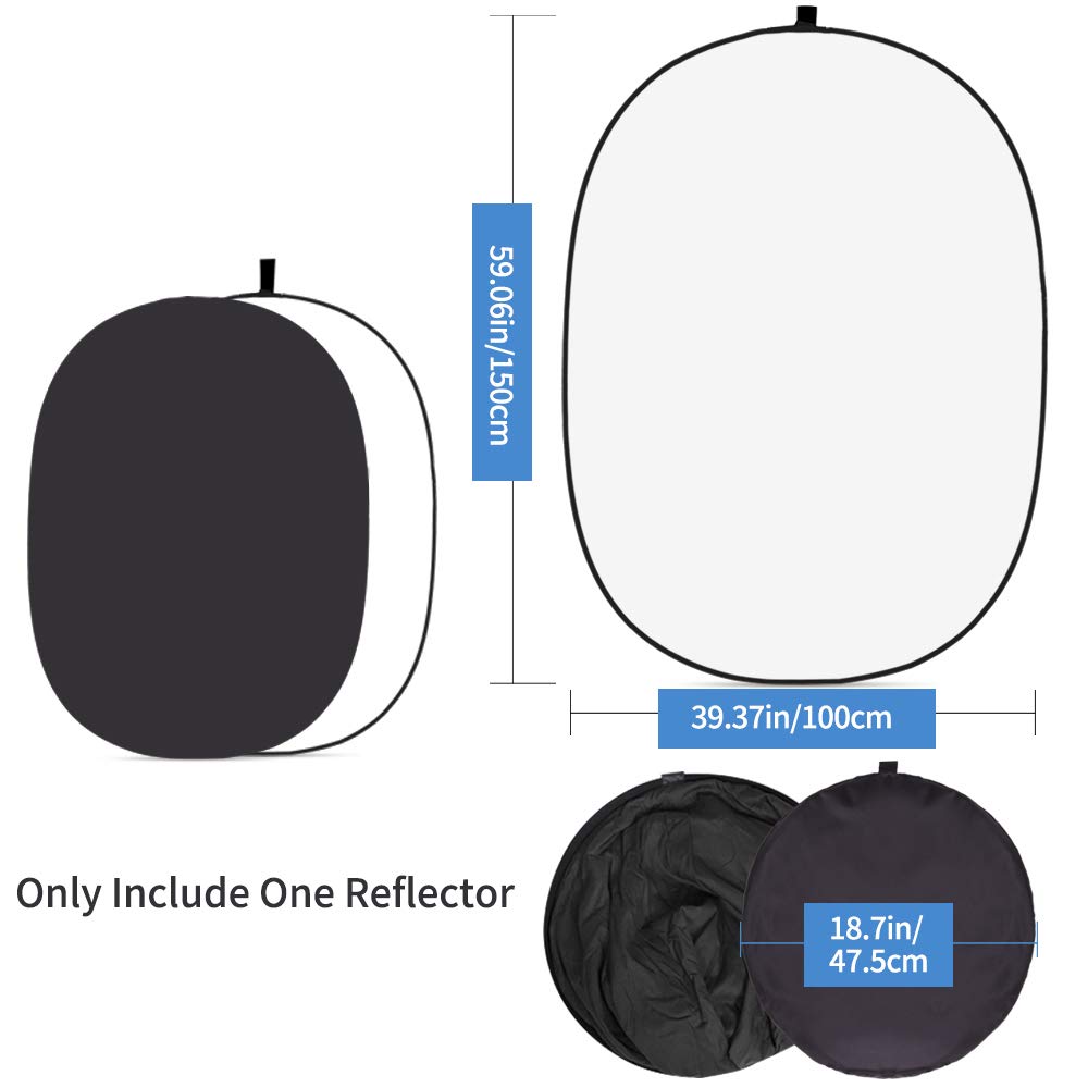 5X3.3 ft (1.5mX1m) 2 in 1 Polyester Muslin Black White Collapsible Reflector Backgrounds Portable Collapsible Reversible Photography Backdrop with Carrying Bag