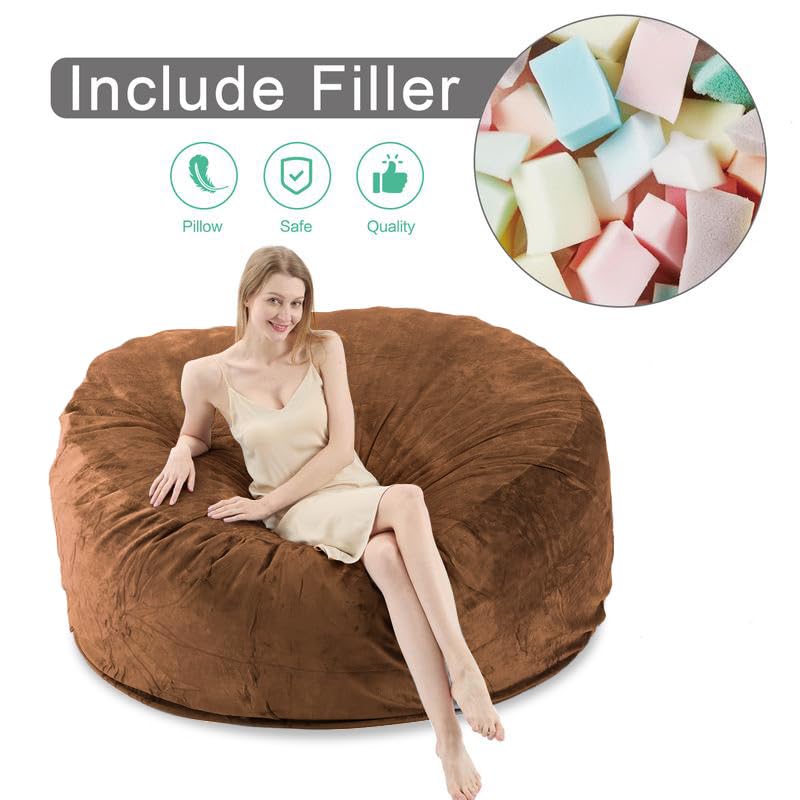 6FT Giant Bean Bag Chairs for Adults，Bean Bag Chair with Filler Included，Puff Chair，Memory Foam Chair，Living Room Furniture, Suitable for Indoor Balcony Games and Leisure Chairs (Coffee Colour, 6FT)
