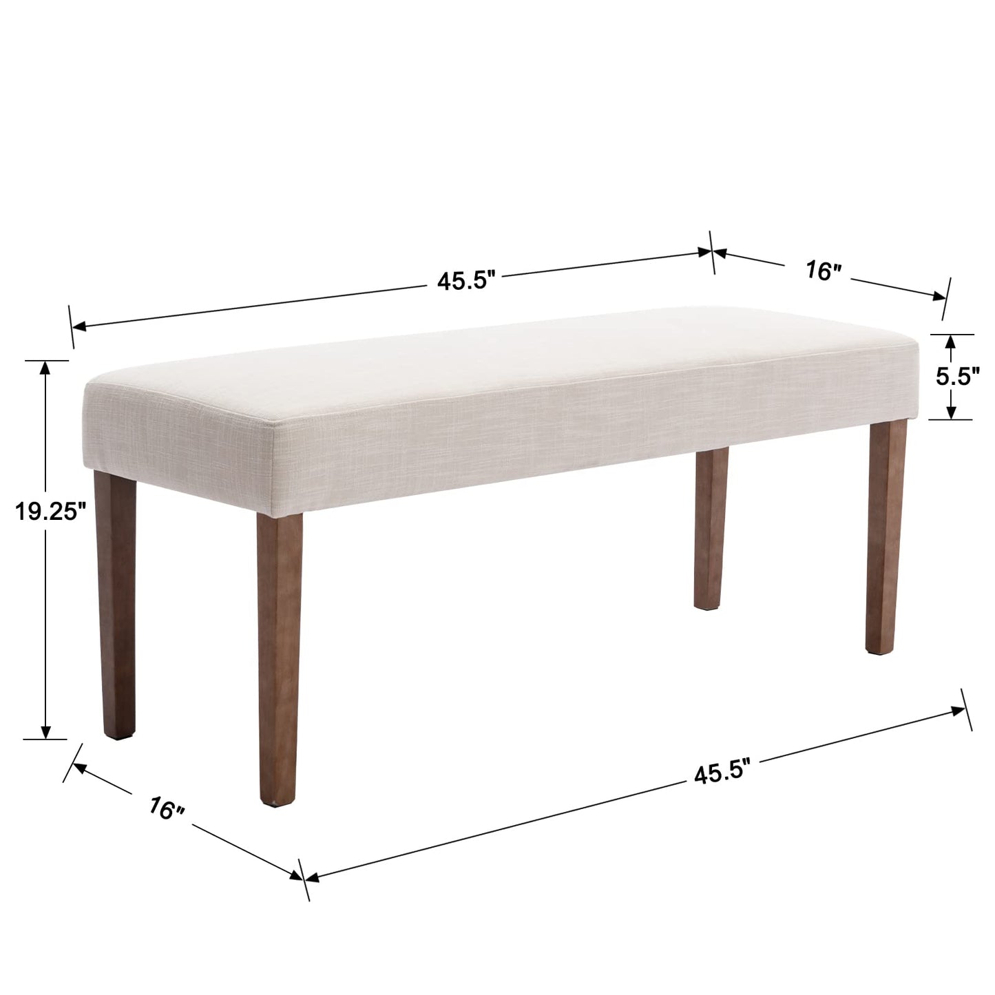 Wahson Farmhouse Linen Upholstered Dining Bench, 45" Long Dining Room Bench Seat with Natural Wood Legs, Beige
