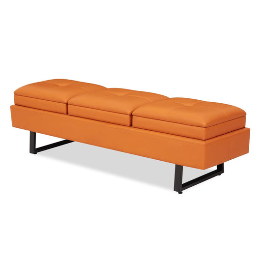 AIIT 3-Seat Waiting Room Bench - Reception Bench with Thickened PU Leather, Waiting Room Chairs Lobby Bench for Office Barber Store Salon Shop, Orange