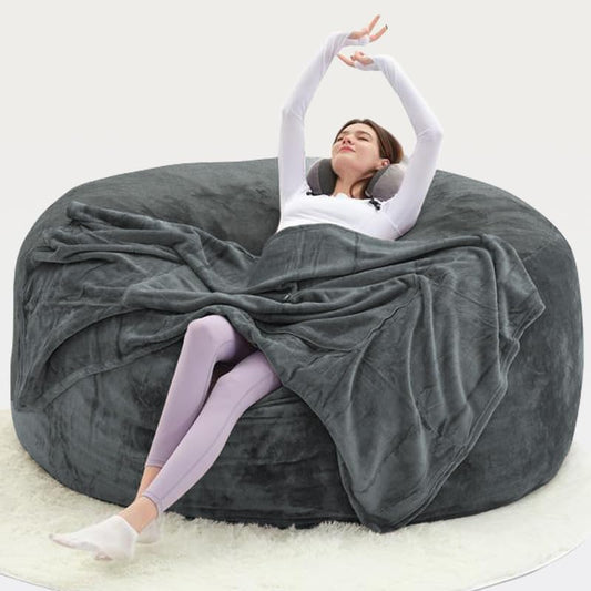 4FT，Bean Bag Chairs for Adults，Bean Bag with Filler Included，Memory Foam Chair，Soft Flannel Washable Cover, Ideal Reading Chair for Bedroom and Dormitory. (Dark Gray, 4 Foot)