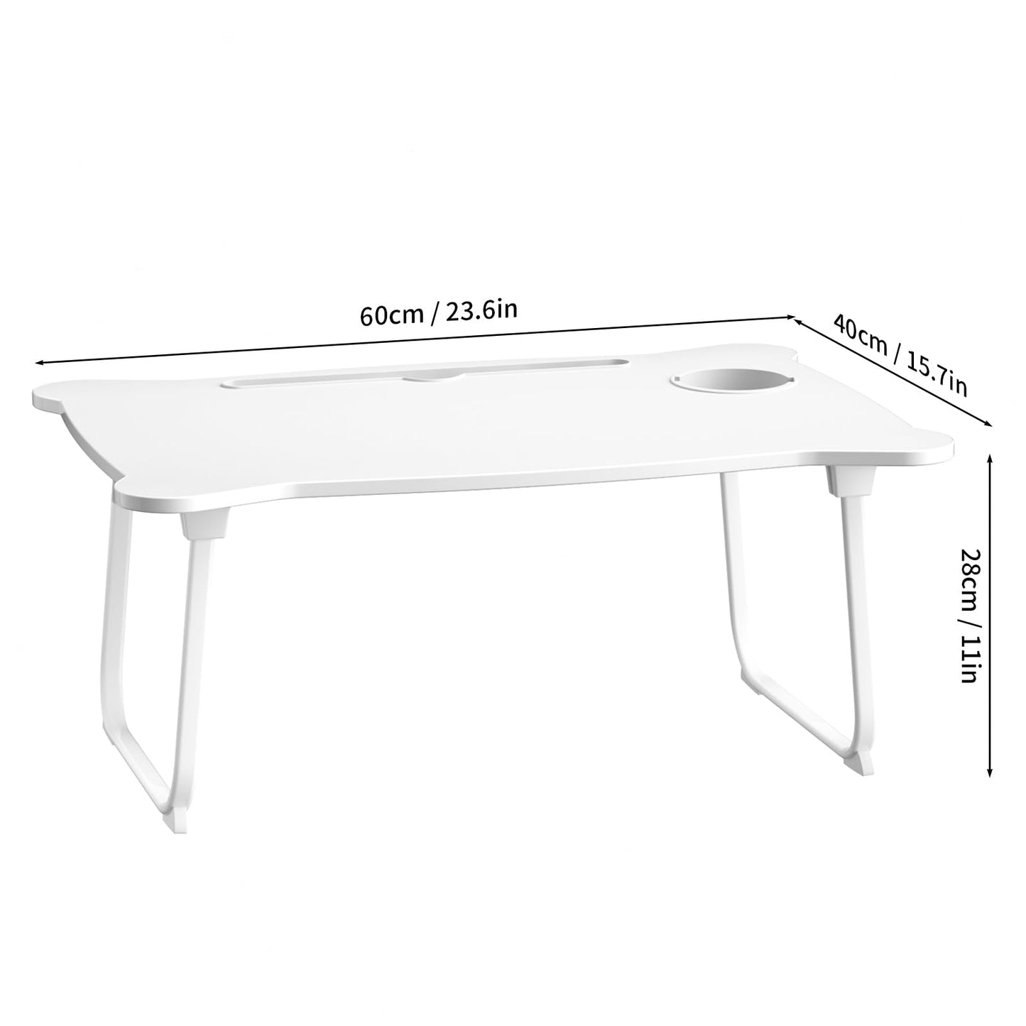 Washranp Laptop Desk for Bed Lap Bed Table Folding Couch Laptop Lap Desk with Storage Drawer, Cup Holder & Tablet Slot Foldable Breakfast Tray Portable for Reading Writing, Sofa & Floor White