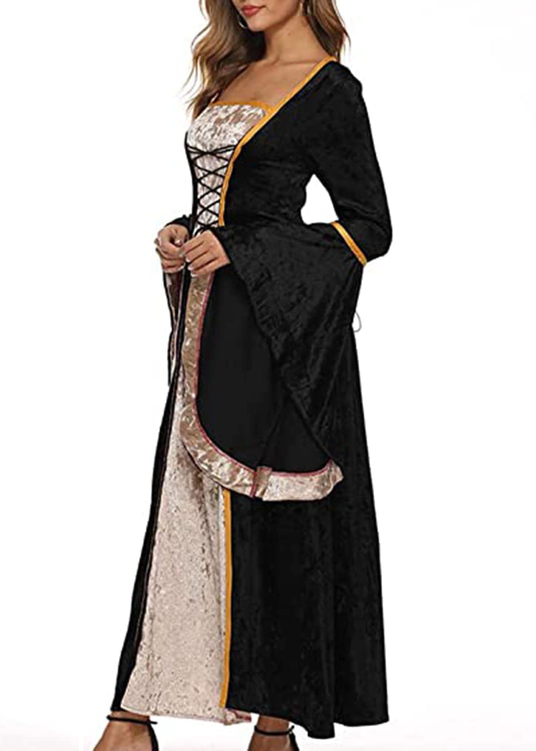 YEAXLUD Womens Renaissance Medieval Costume Dress Lace up Irish Over Long Dresses Cosplay Retro Gown S-5XL (S, Black)