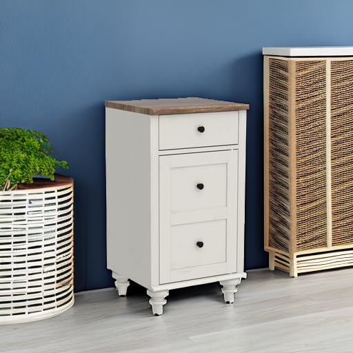 WAMPAT Set of 2 End Table with Charging Station, Wood Nightstands with Drawer and Storage Cabinet, Modern Side Tables Living Room Set of 2, Farmhouse Night Stands Bedside Table for Bedroom, White