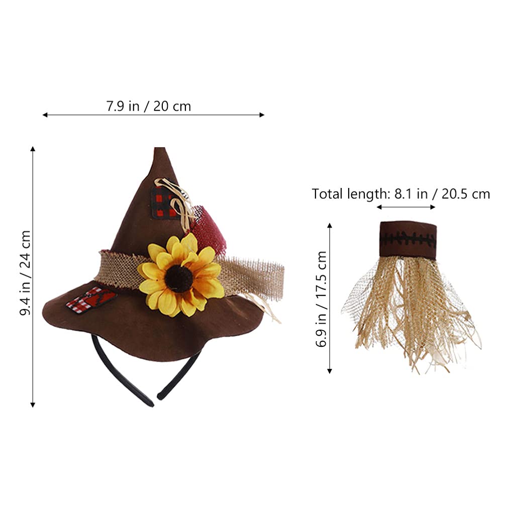 4Pcs Halloween Straw Hat Costumes Straw Sunflower Wizard Hat with Necklace Wristband Decoration for Harvest Carnival Cosplay Adornment