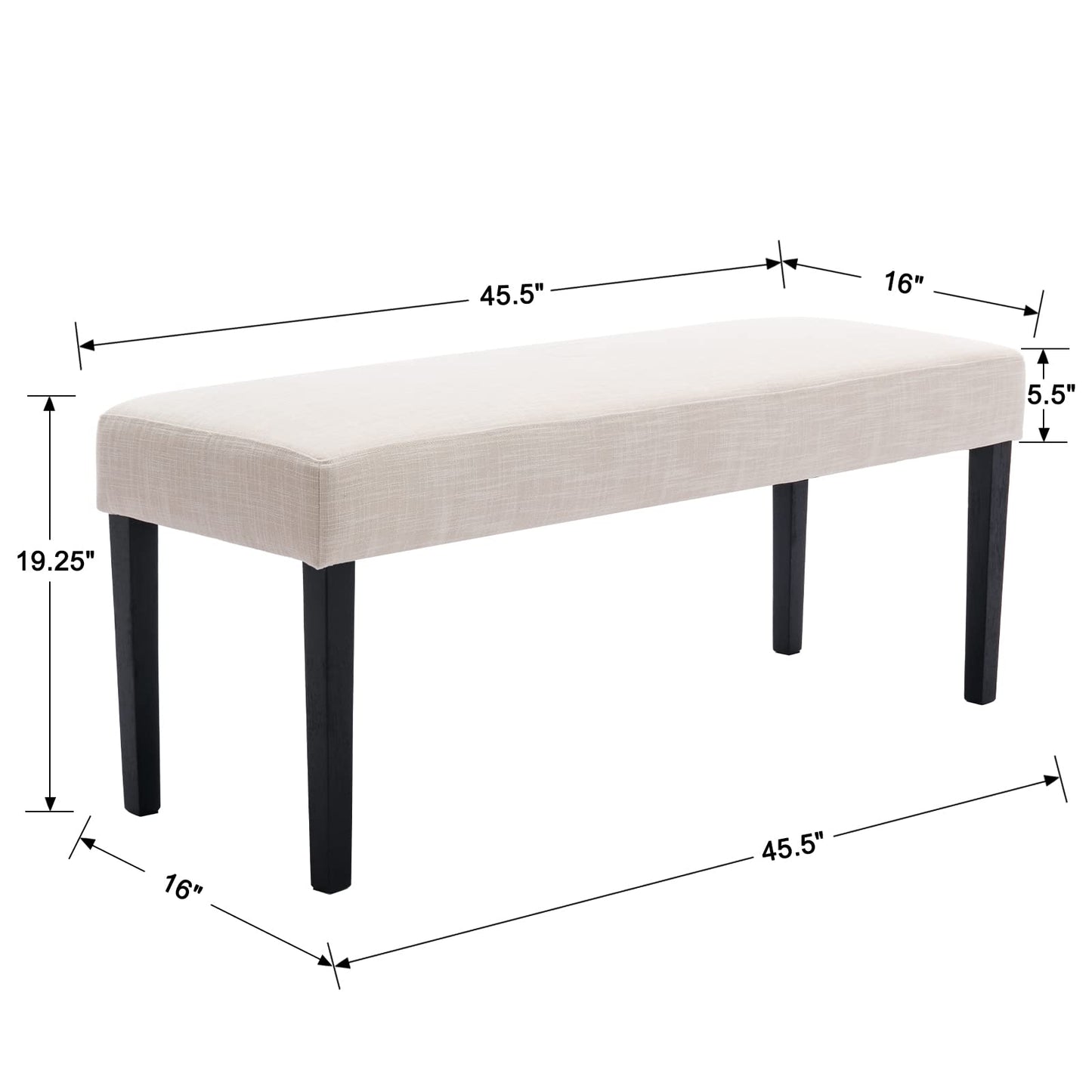 Wahson Farmhouse Linen Upholstered Dining Bench, 45" Long Dining Room Bench Seat with Black Wood Legs, Beige
