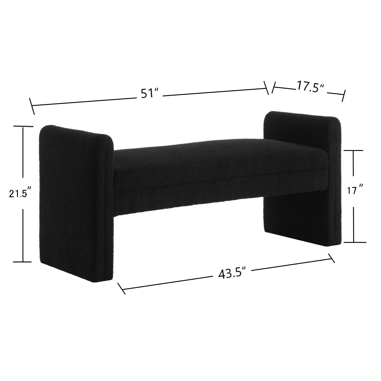 24KF Modern Boucle Teddy Lovely Bench, Upholstered Bed Bench Entryway Bench Ottoman with Armrest -Dark Green