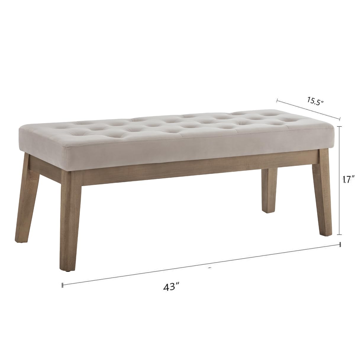 24KF Velvet Upholstered Buttons Tufted Entryway Bench with Solid Wood Leg,Bed Bench Ottoman with Padded Seat,5034-Taupe