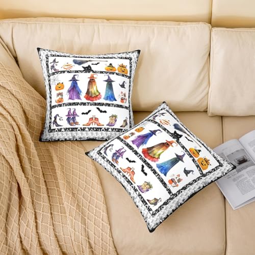 Witch Pumpkin Lantern Double Sides Print Pillow Cover,Happy Halloween Throw Pillow Case Cover for Couch Chair,Gothic Style Cartoon 20"x 20" Cushion Cover Room Decor,Pack of 4