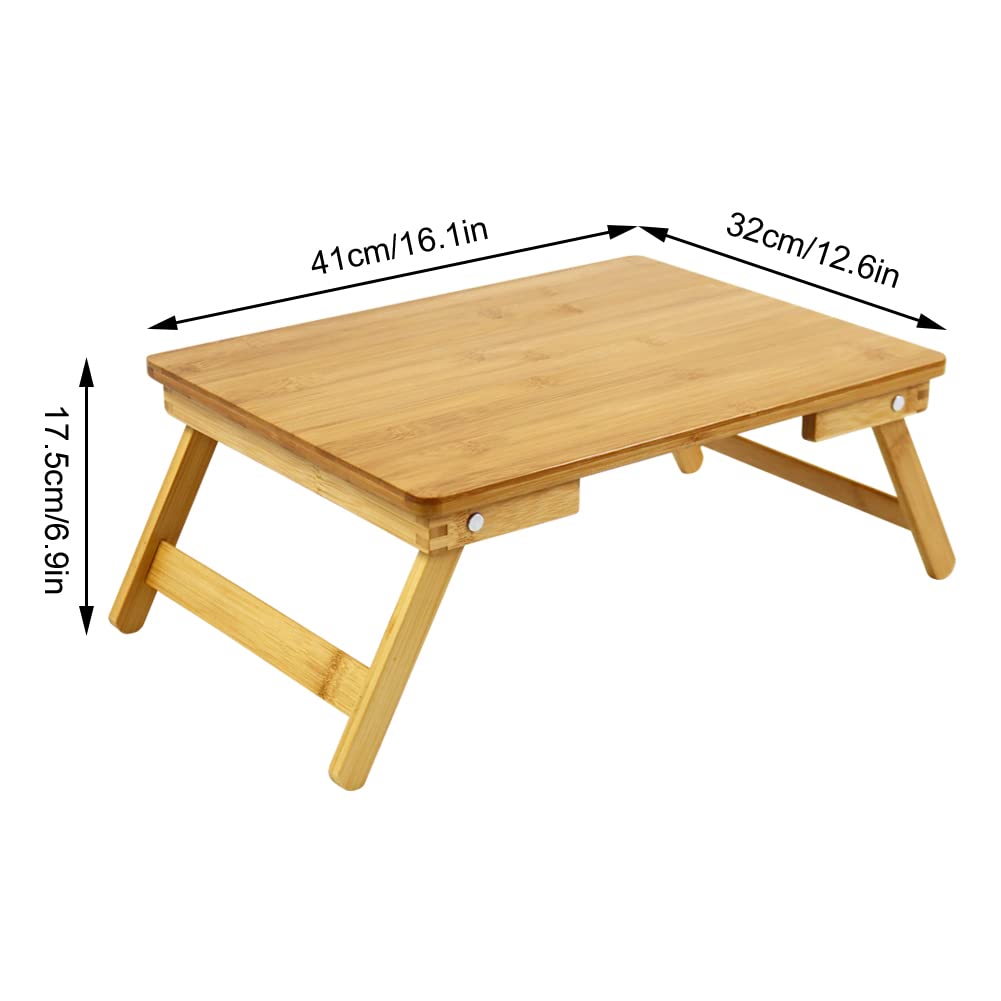 WKWKER 100% Bamboo Laptop Desk Flat Surface Lap Stand Table with Folding Legs Portable Table Bed Tray for Workstation Computer Writing Studio (Natural)