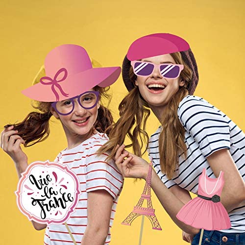 30 Pcs Paris Photo Booth Props Kit - Eiffel Tower Themed Decoration for Oh La La Baby Shower, Birthday, French Party Supplies