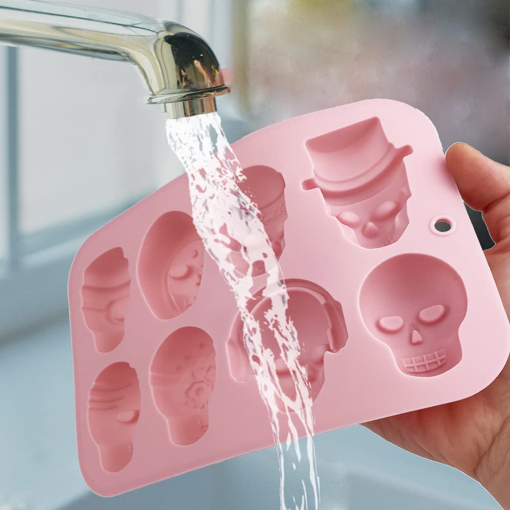 2 Pack 3D Skull Silicone Molds 8 Cavity Skull Themed Baking Mould Tray DIY Baking Tool for Chocolate Cake Dessert Candy Mousse Pastry Handmade Soap Cupcake Topper