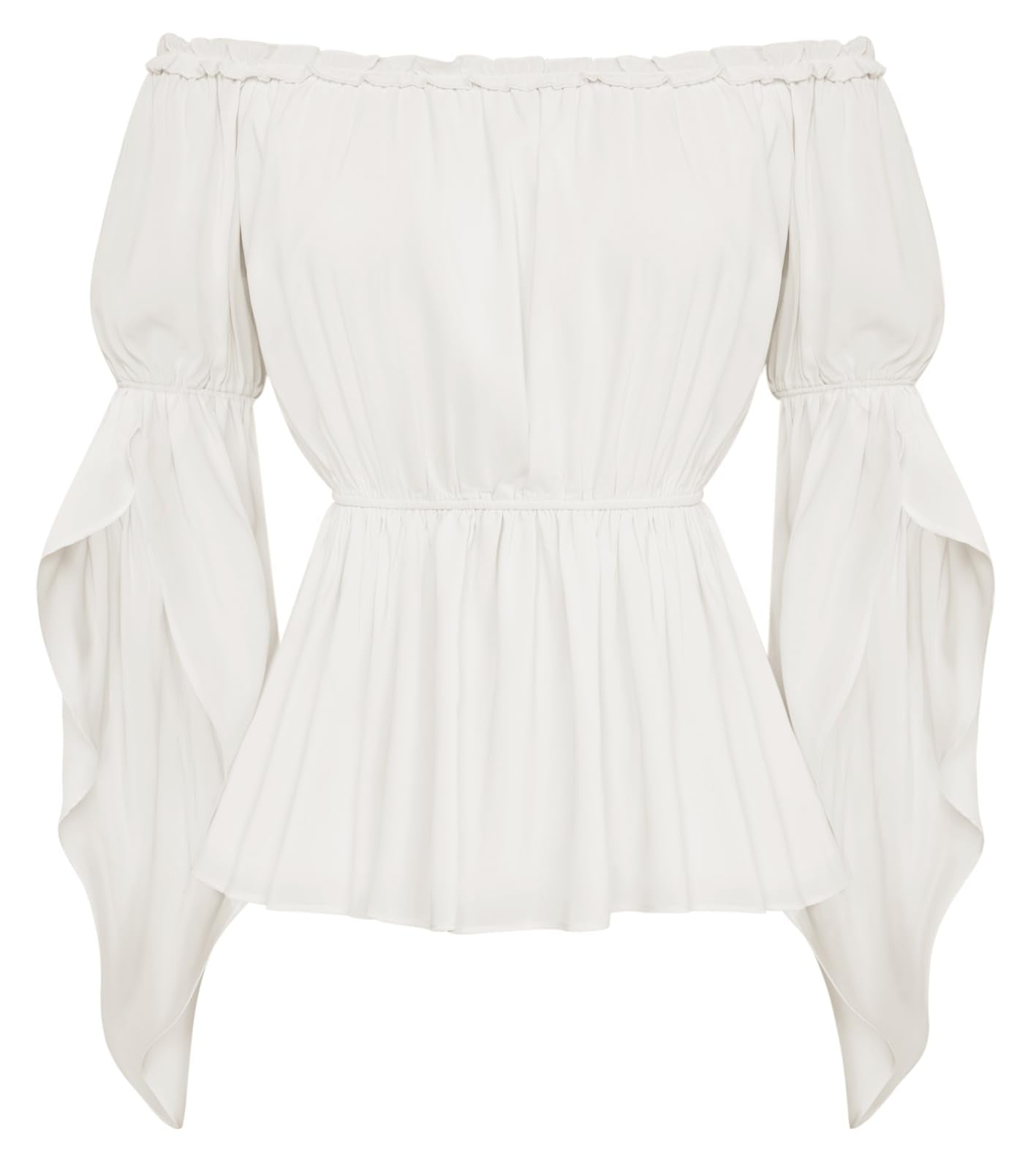 Womens Renaissance Shirt Summer Trumpet Sleeve Tops Chiffon Blouse White M