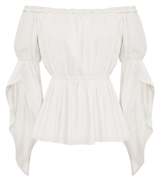 Womens Renaissance Shirt Summer Trumpet Sleeve Tops Chiffon Blouse White M