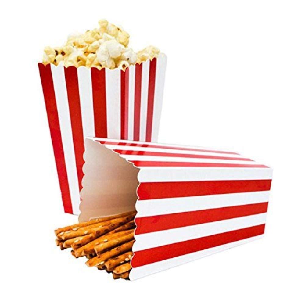 24 Pack Red Striped Popcorn Boxes - Carnival Parties Mini Paper Popcorn and Candy Containers, Party Supplies for Movie Nights
