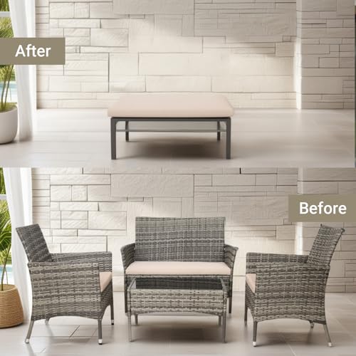 4-Piece Balcony Furniture Set, Outdoor Wicker Furniture with Coffee Table, Modern Wicker Chair Guest Set, Outdoor Seating, Highly Weather-Resistant, Suitable for Balconies, Gardens, and lawns.