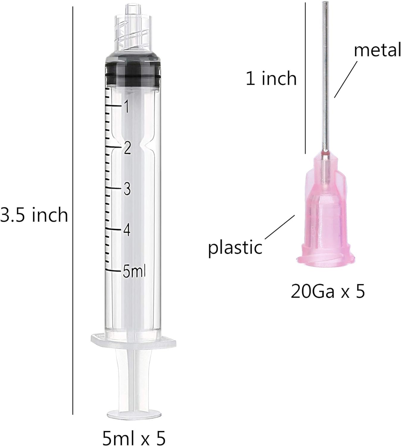 5 Pack 5ML/CC Premium Ink Filling Syringe with Blunt Needle Tip for Fountain Pen