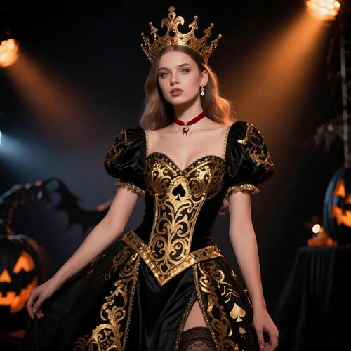 Xeyau Queen Of Hearts Necklaces Earrings Set for Women Vampire Necklace and Earrings Vintage Red Black Necklace Queen Of Hearts Accessories Cosplay Halloween Jewelry D-RD-BKTS