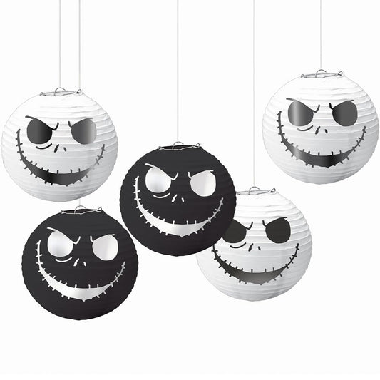 ?Disney Tim Burton's Nightmare Before Christmas Mini Lanterns - (5") Pack of 5 - Black & White Foil Hot-Stamp - Perfect Party Decor for Halloween & Festive Atmosphere