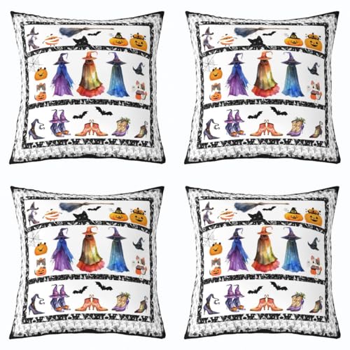 Witch Pumpkin Lantern Double Sides Print Pillow Cover,Happy Halloween Throw Pillow Case Cover for Couch Chair,Gothic Style Cartoon 20"x 20" Cushion Cover Room Decor,Pack of 4