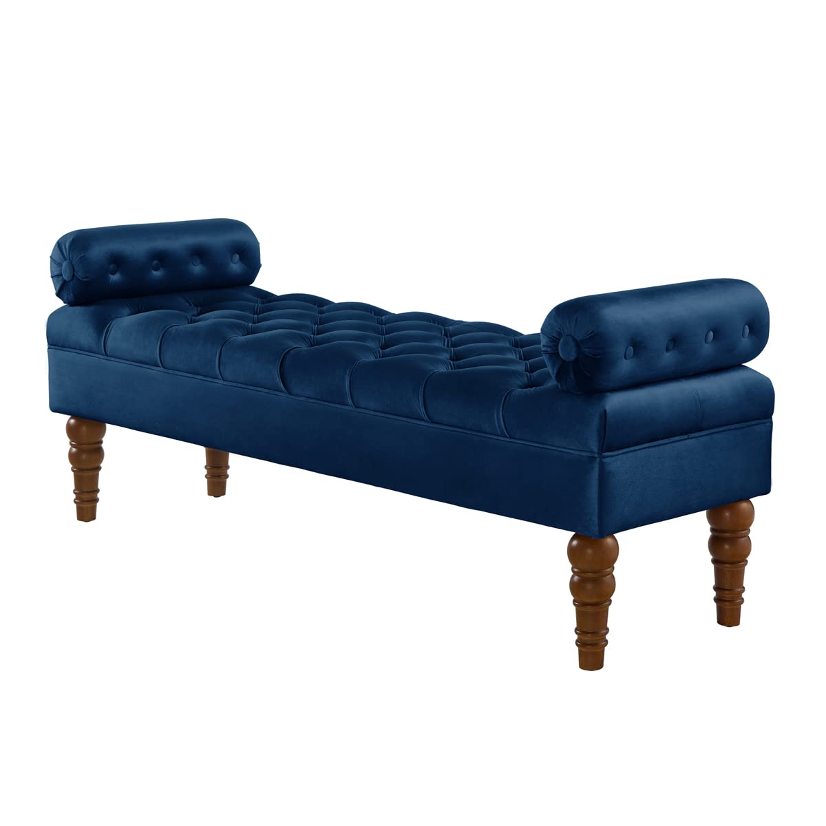 24KF Navy Blue Velvet Long Bench for Bedroom & Entryway - Tufted Button, 1.5 ft-Deep